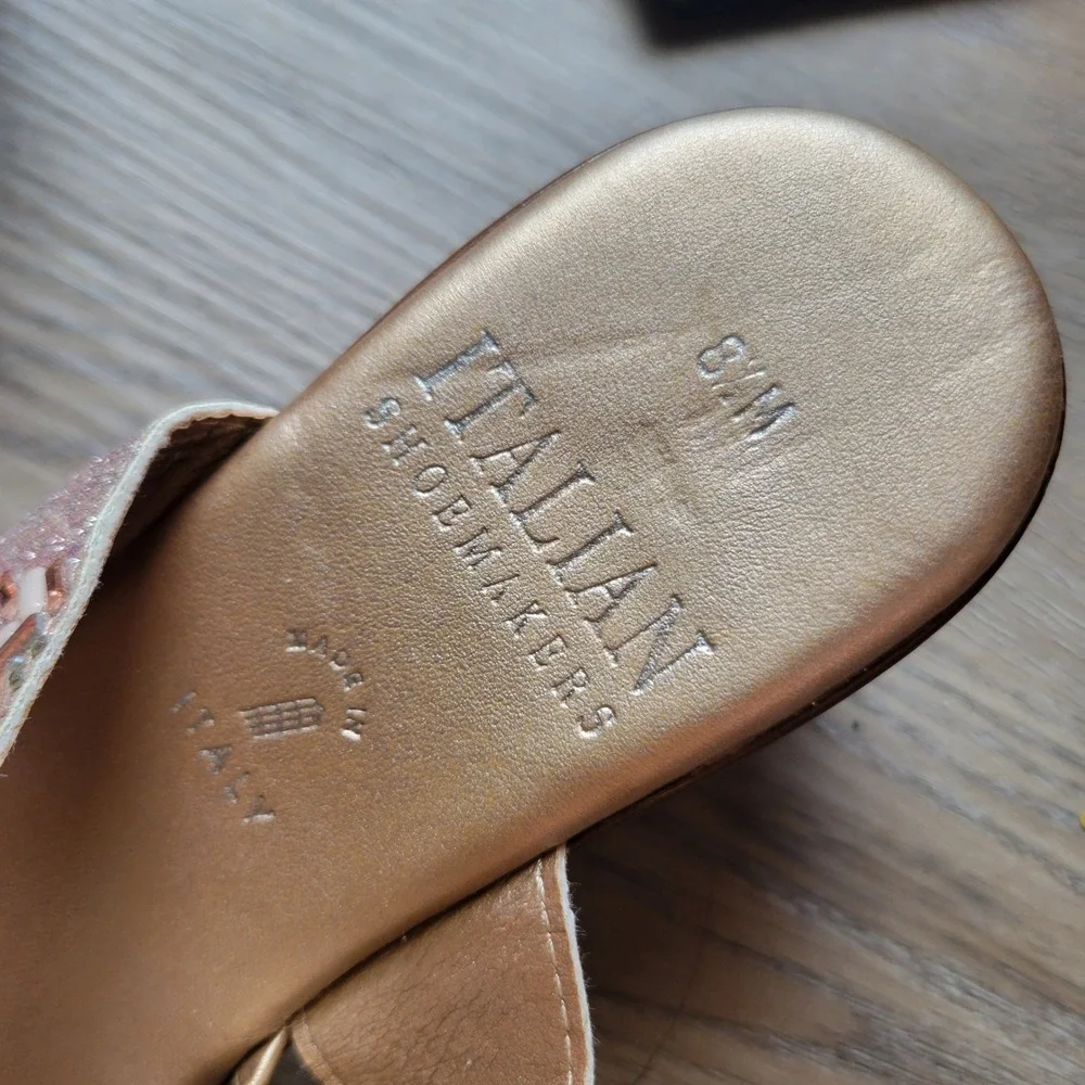 Italian Shoemakers Women Wedge Sandals 8.5M Rose Gold Beaded Dressy Summer
